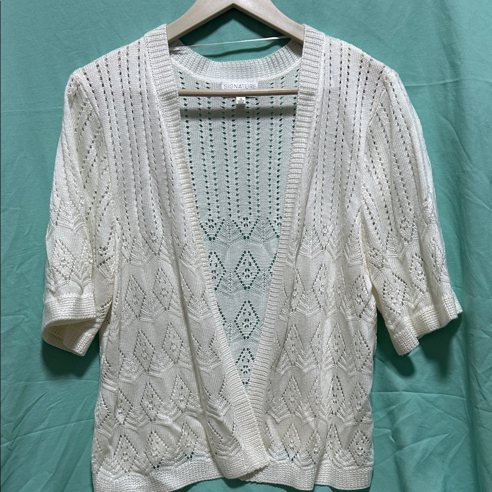 Signature Pointelle Open-Front Cardigan Sweater - Cream